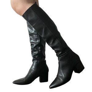 Rouge Helium Black Faux Leather Pointed Toe Tall Boots